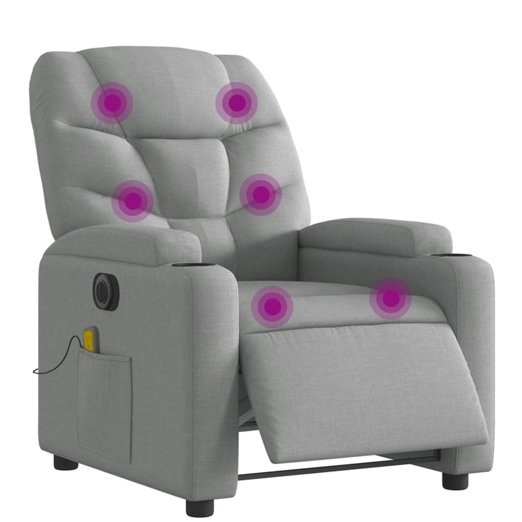 Electric Massage Recliner Chair Light Grey Fabric