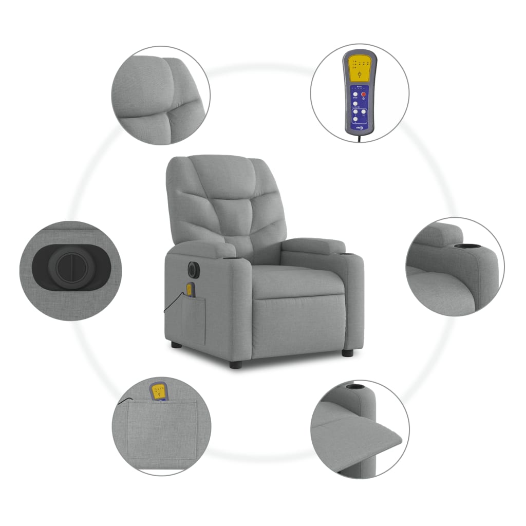 Electric Massage Recliner Chair Light Grey Fabric