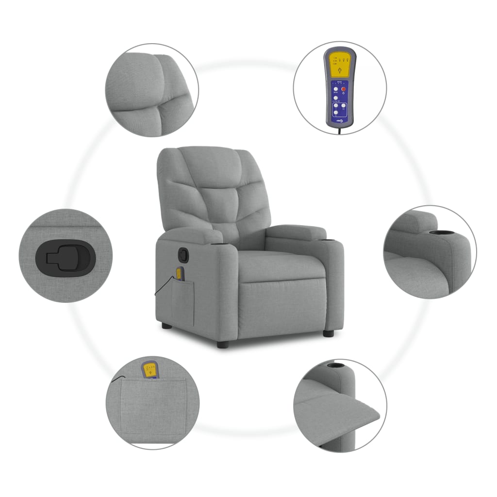 Stand up Massage Recliner Chair Light Grey Fabric