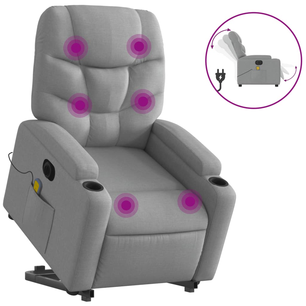 Electric Stand up Massage Recliner Chair Light Grey Fabric