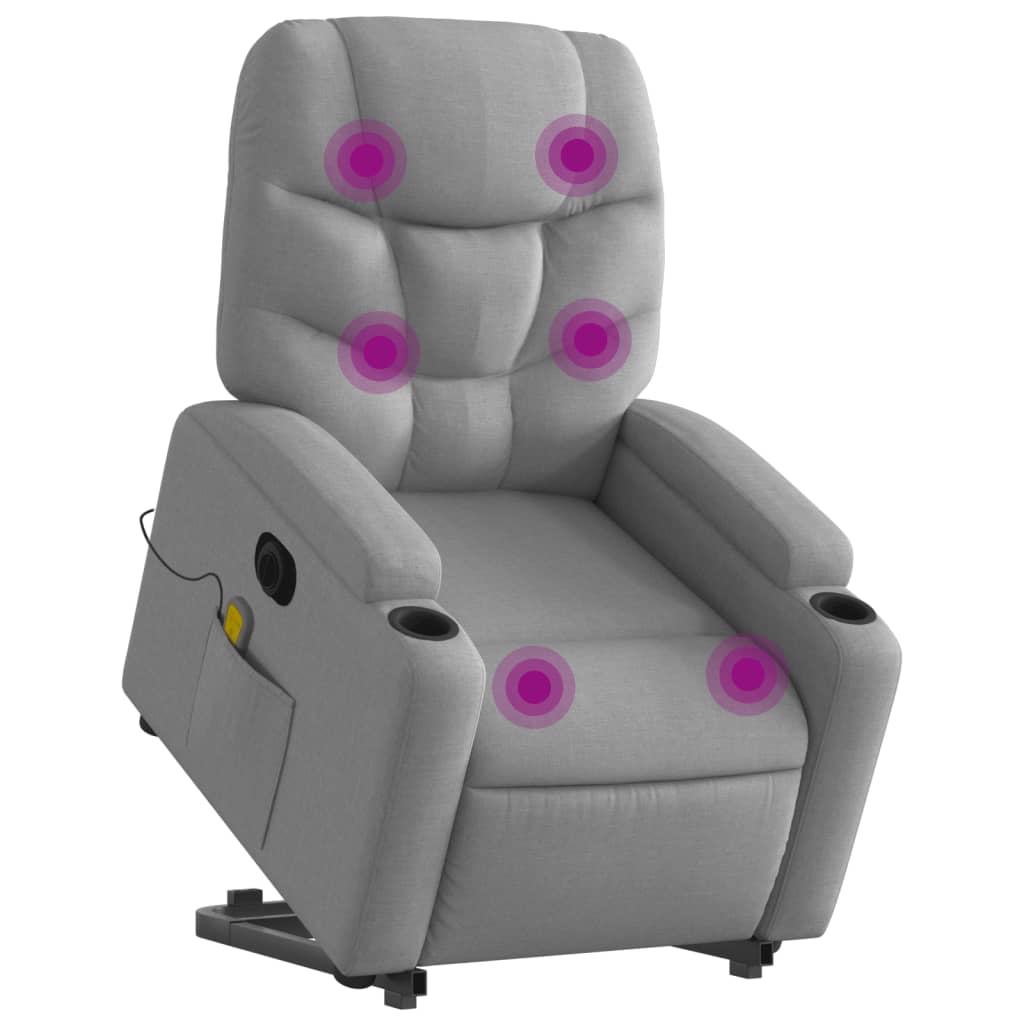 Electric Stand up Massage Recliner Chair Light Grey Fabric