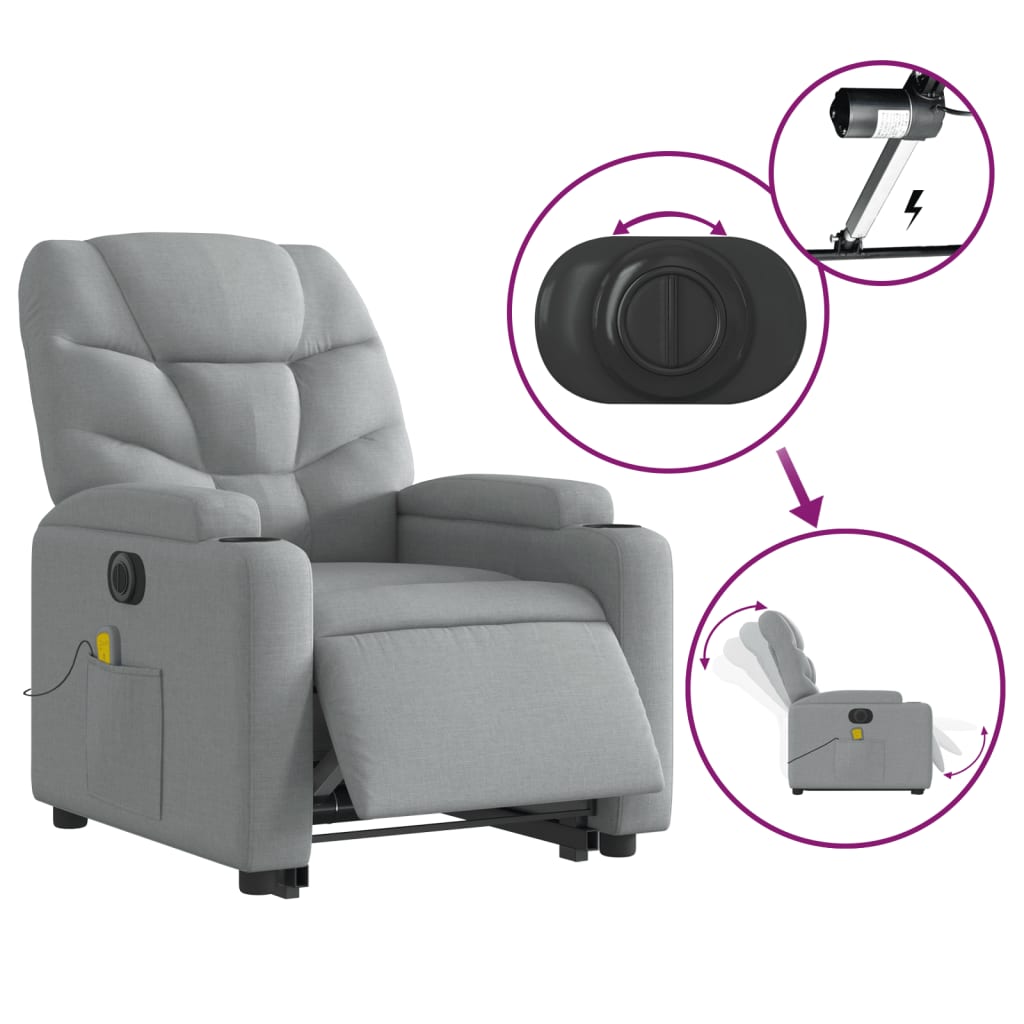 Electric Stand up Massage Recliner Chair Light Grey Fabric