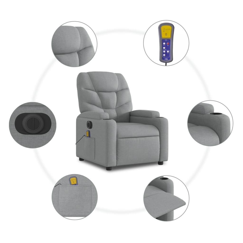 Electric Stand up Massage Recliner Chair Light Grey Fabric