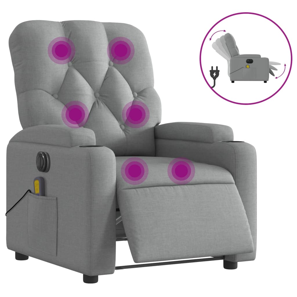 Electric Massage Recliner Chair Light Grey Fabric