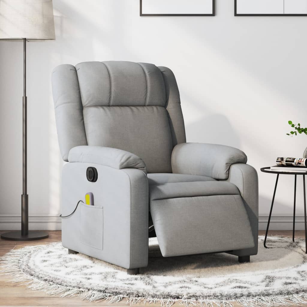 Electric Massage Recliner Chair Light Grey Fabric