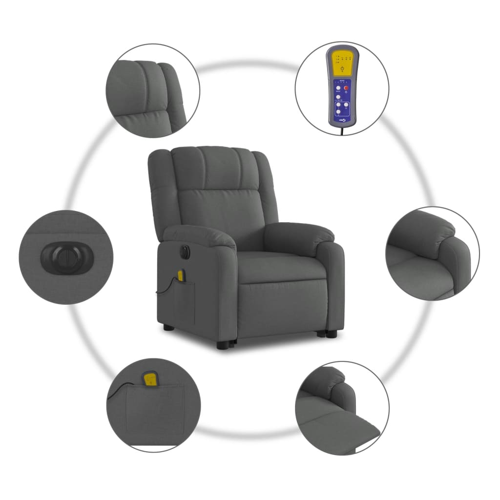 Electric Stand up Massage Recliner Chair Dark Grey Fabric