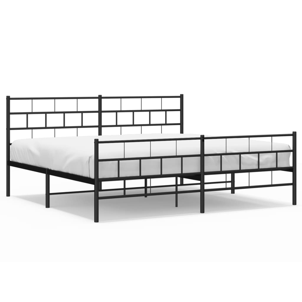 Metal Bed Frame without Mattress with Footboard Black 183x203 cm King