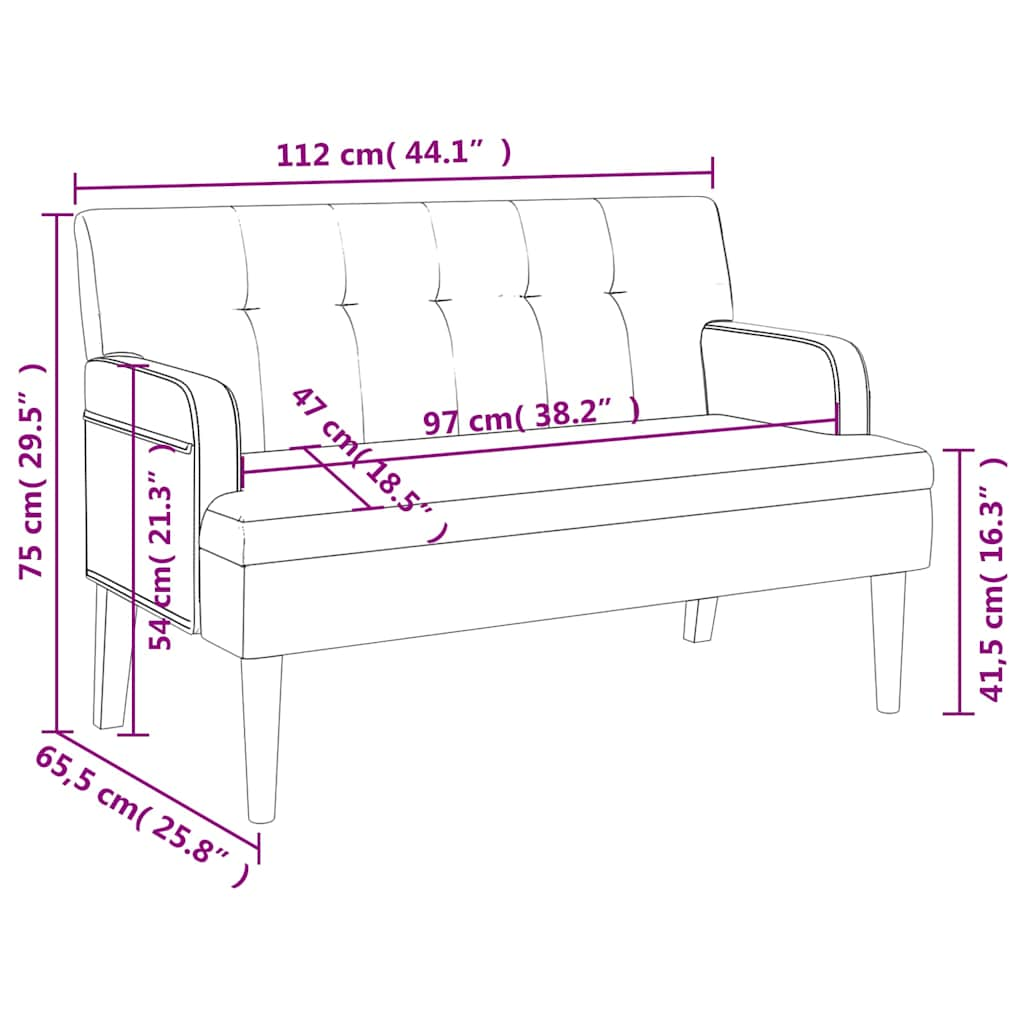 Bench with Backrest Black 112x65.5x75 cm Faux Leather