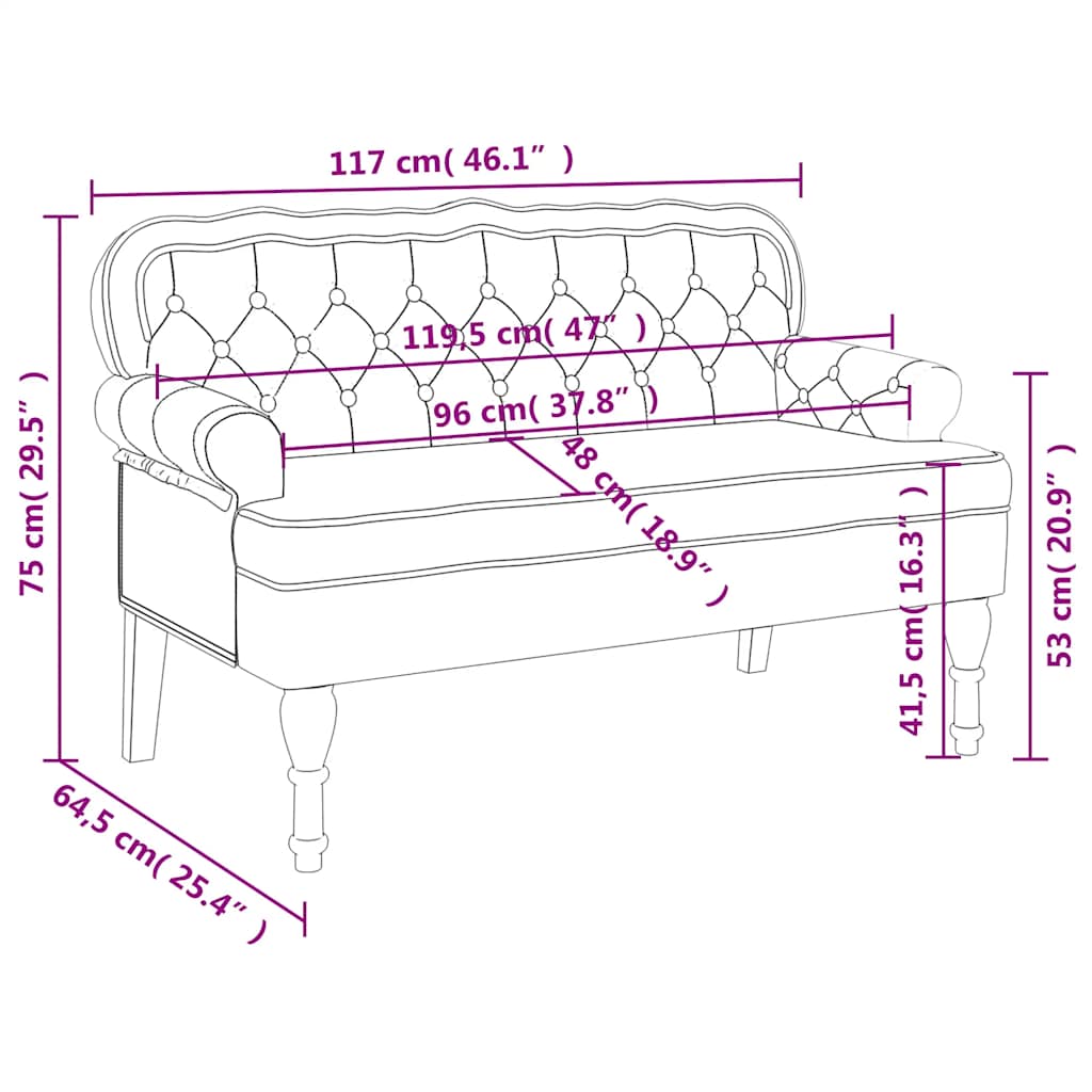 Bench with Backrest Black 119.5x64.5x75 cm Velvet