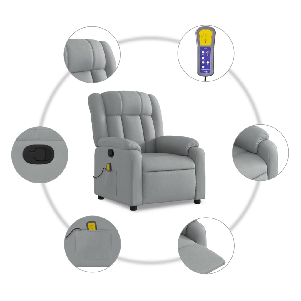 Massage Recliner Chair Light Grey Fabric