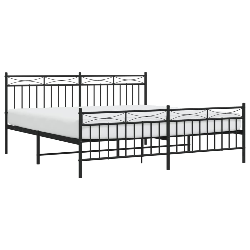 Metal Bed Frame without Mattress with Footboard Black 183x203 cm King