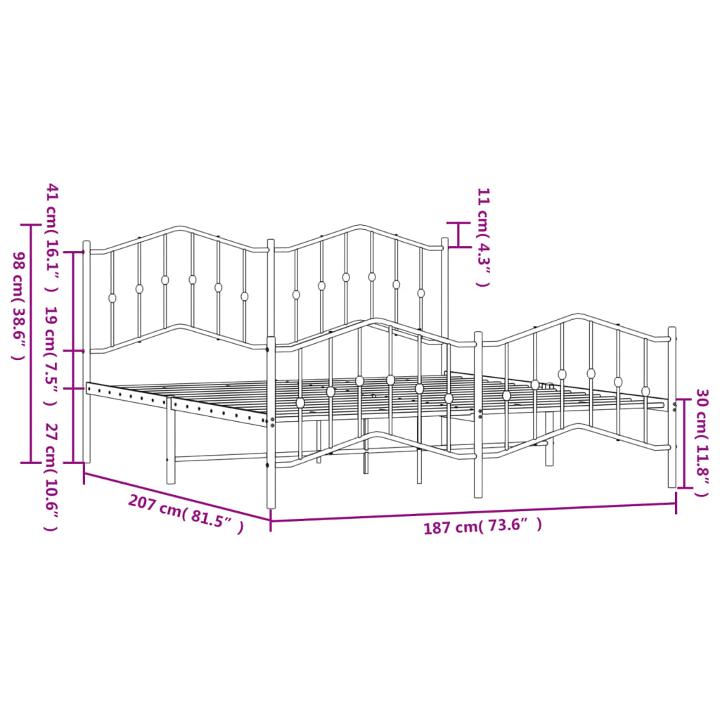 Metal Bed Frame without Mattress with Footboard Black 183x203 cm King
