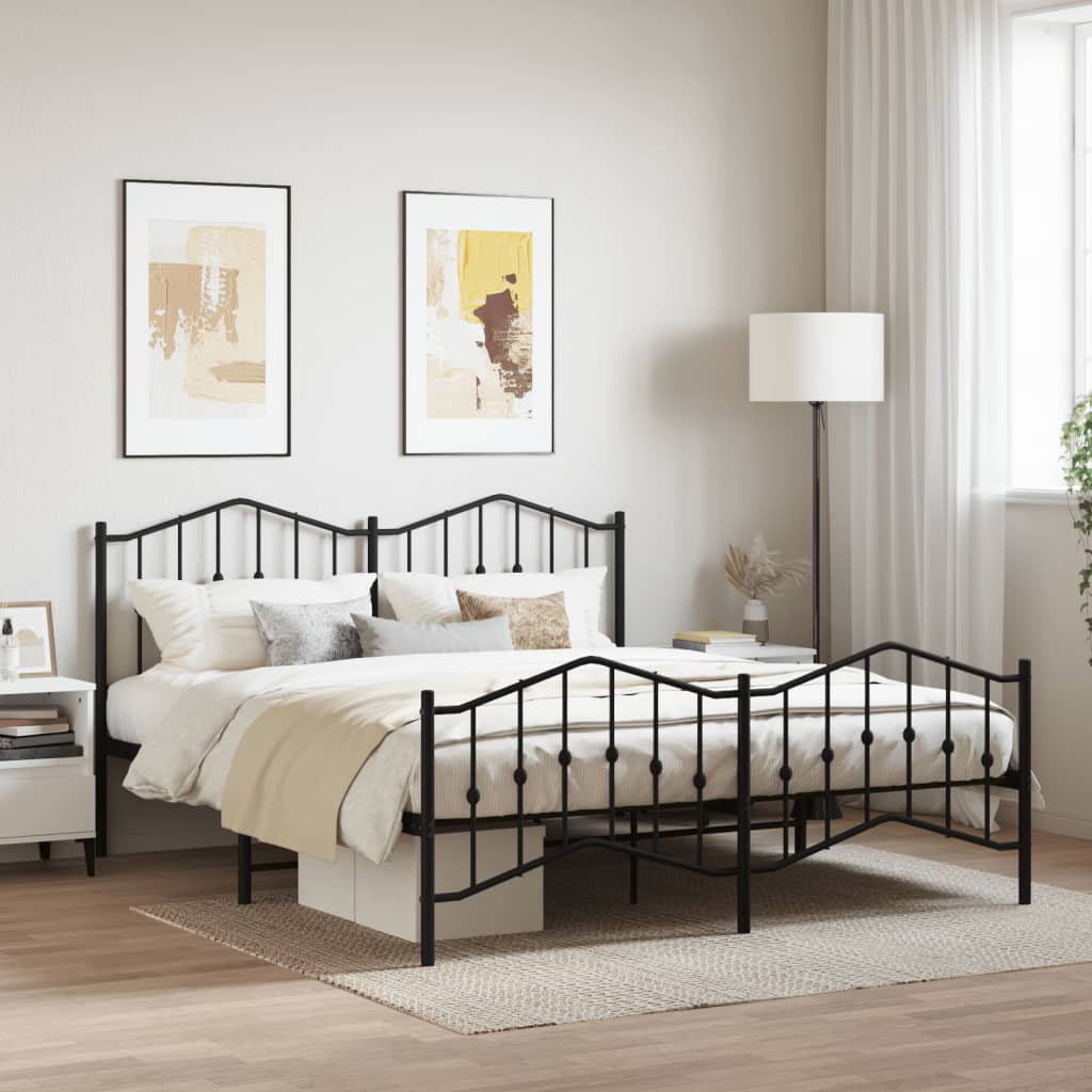 Metal Bed Frame without Mattress with Footboard Black 183x203 cm King