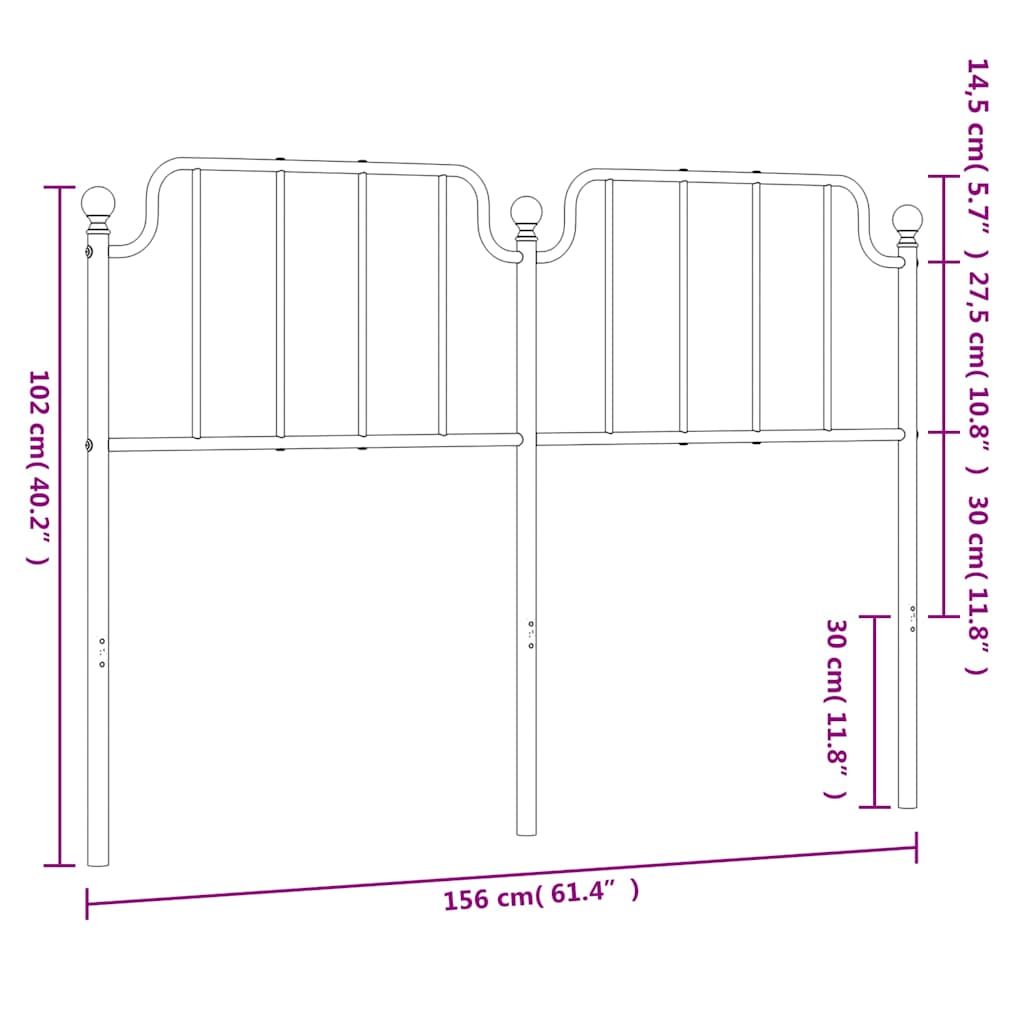 Metal Headboard Black 152 cm Queen