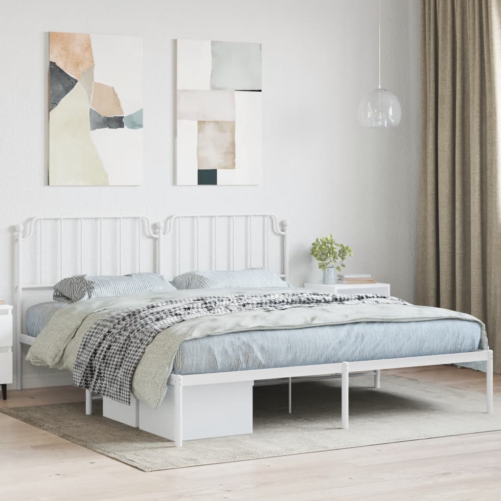 Metal Bed Frame without Mattress with Headboard White 183x203 cm King