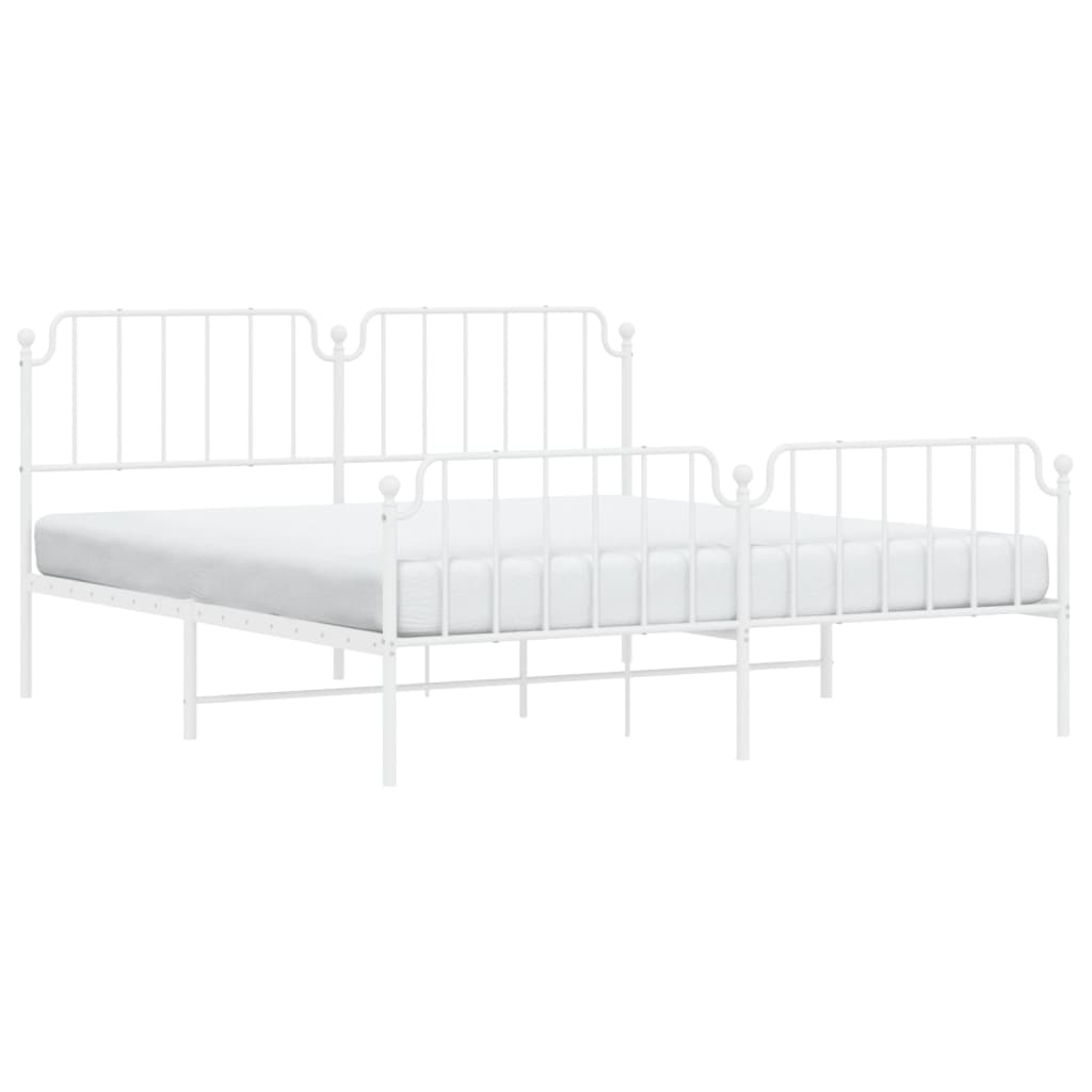 Metal Bed Frame without Mattress with Footboard White 183x203 cm King