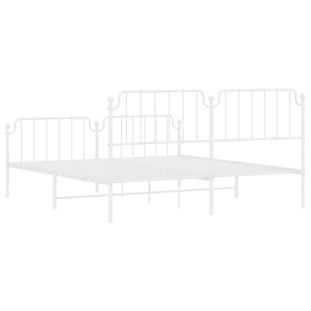 Metal Bed Frame without Mattress with Footboard White 183x203 cm King