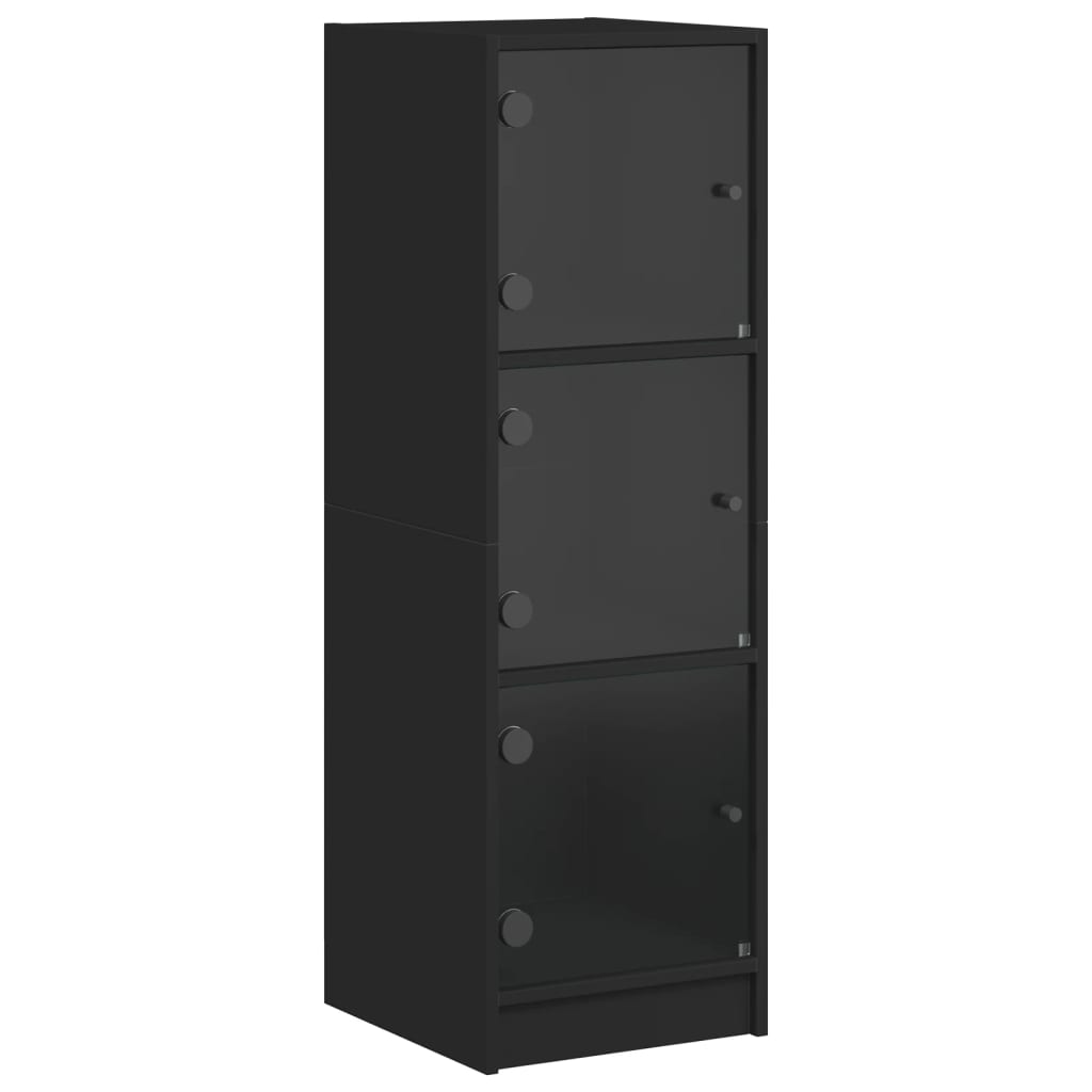 Highboard with Glass Doors Black 35x37x109 cm