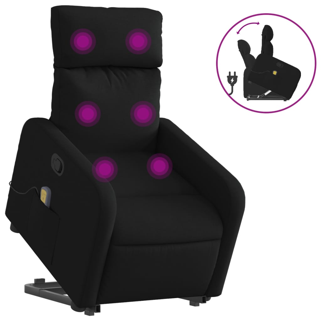 Electric Stand up Massage Recliner Chair Black Fabric