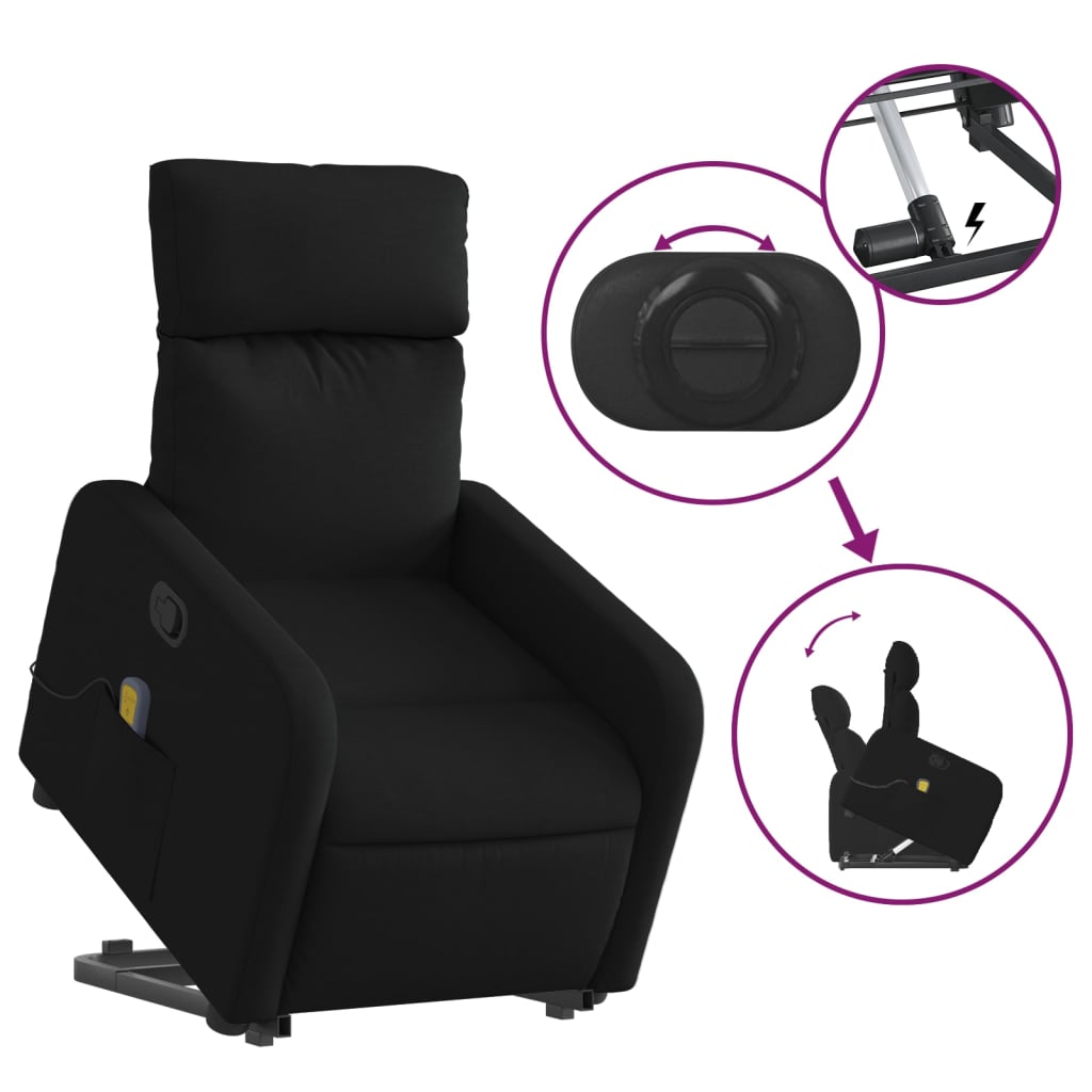 Electric Stand up Massage Recliner Chair Black Fabric