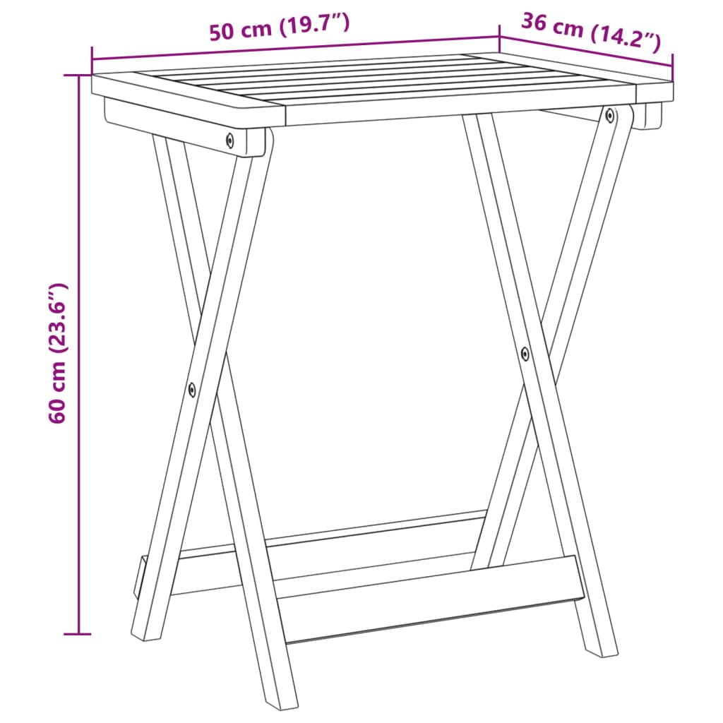 Folding Garden Table 50x36x60 cm Solid Wood Acacia