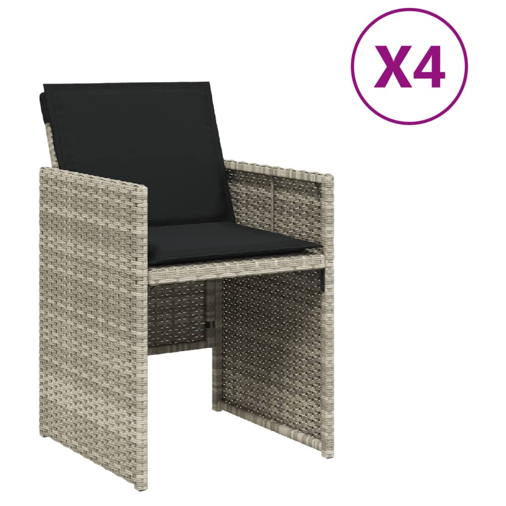 Garden Chairs with Cushions 4 pcs Light Grey Poly Rattan