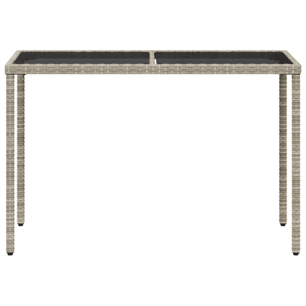 Garden Table with Glass Top Light Grey 115x54x74 cm Poly Rattan