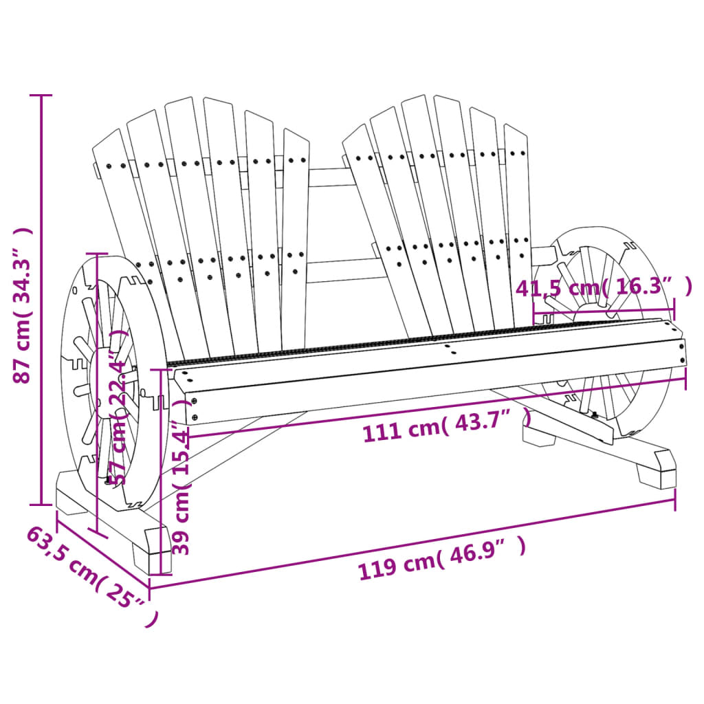 Garden Adirondack Chair 2-Seater Solid Wood Fir