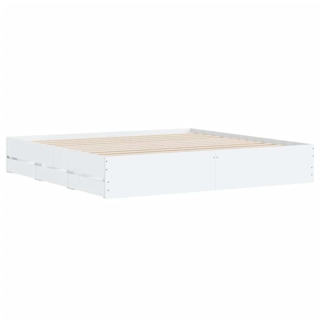 Bed Frame with Drawers without Mattress White 183x203 cm King