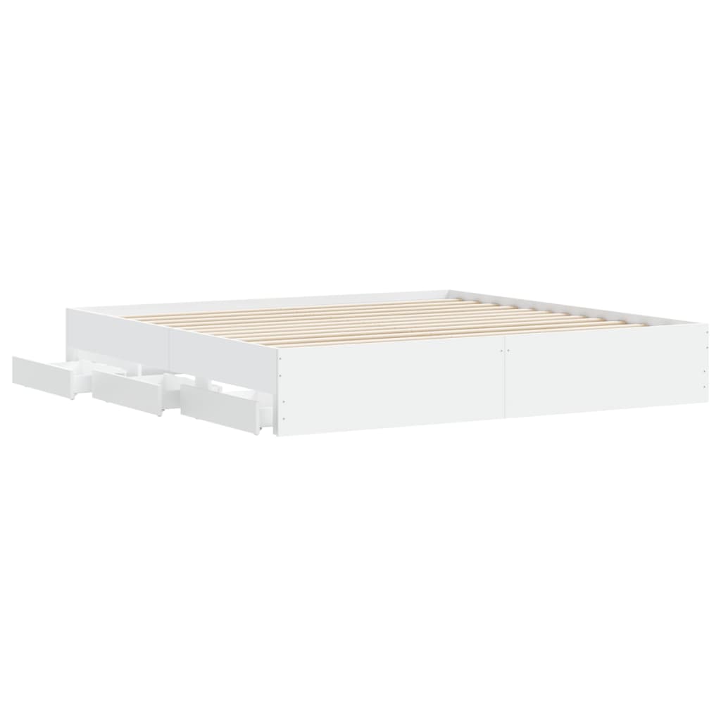 Bed Frame with Drawers without Mattress White 183x203 cm King