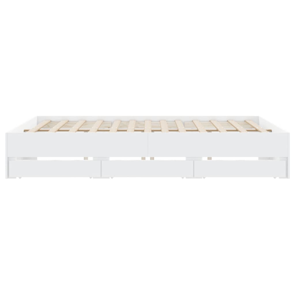 Bed Frame with Drawers without Mattress White 183x203 cm King