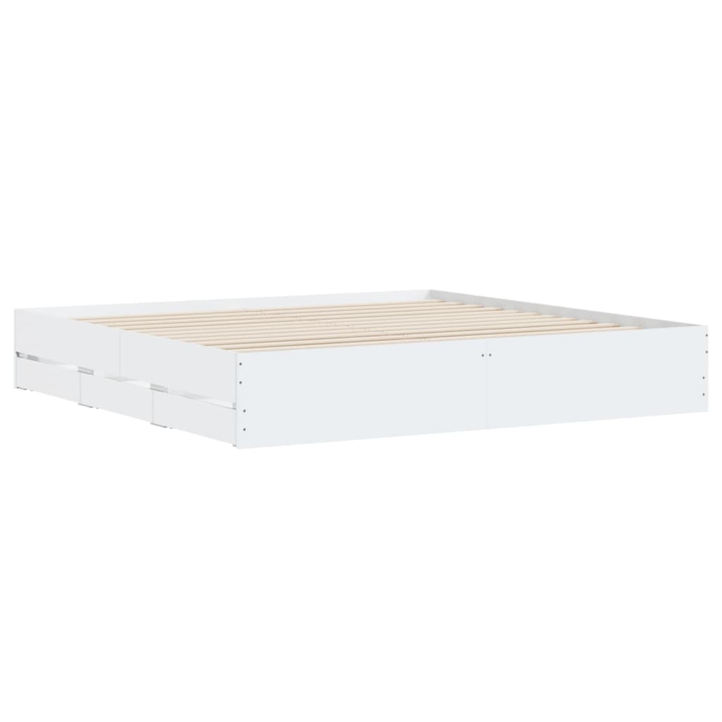 Bed Frame with Drawers without Mattress White 183x203 cm King