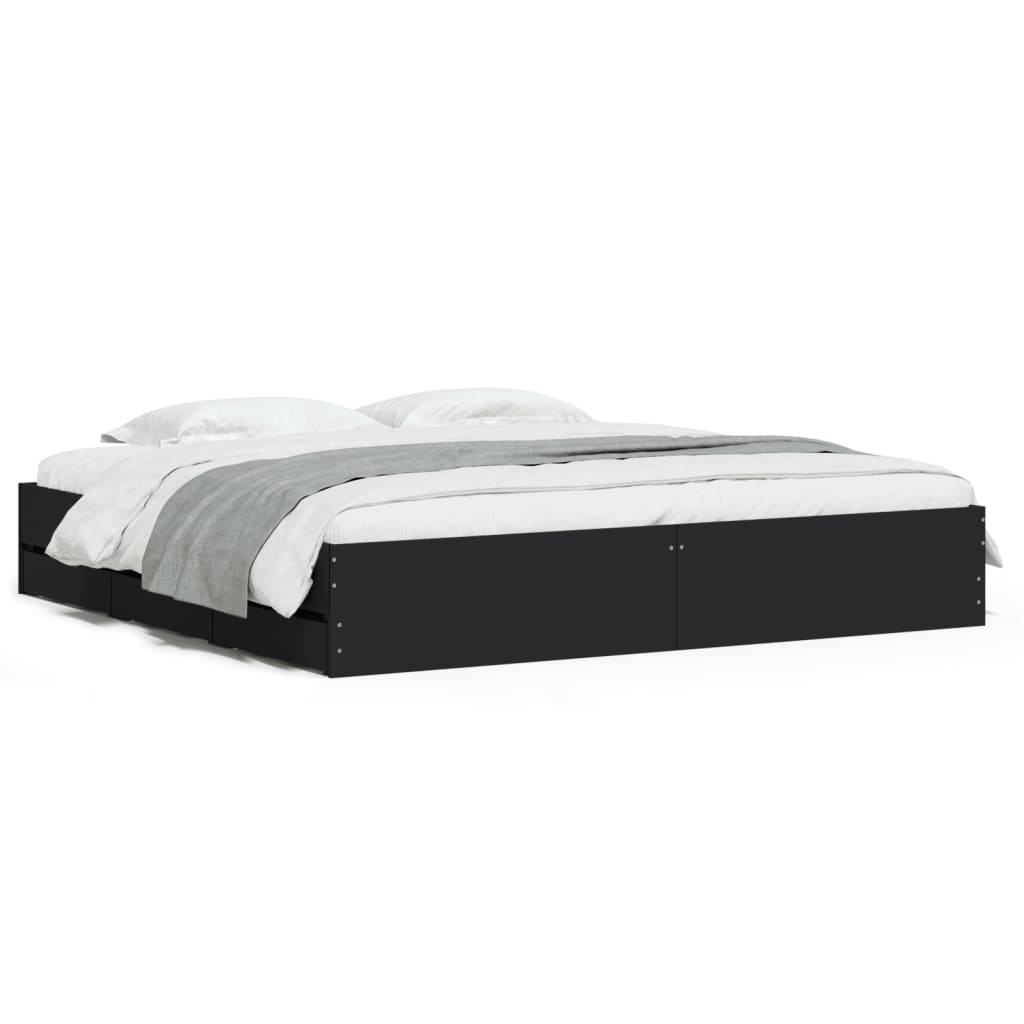 Bed Frame with Drawers without Mattress Black 183x203 cm King