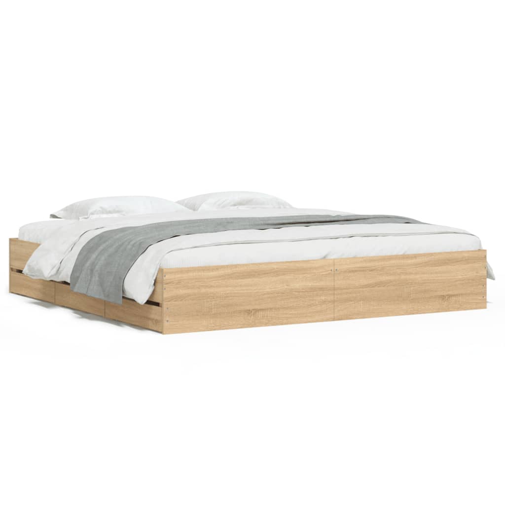 Bed Frame with Drawers without Mattress Sonoma Oak 183x203 cm King