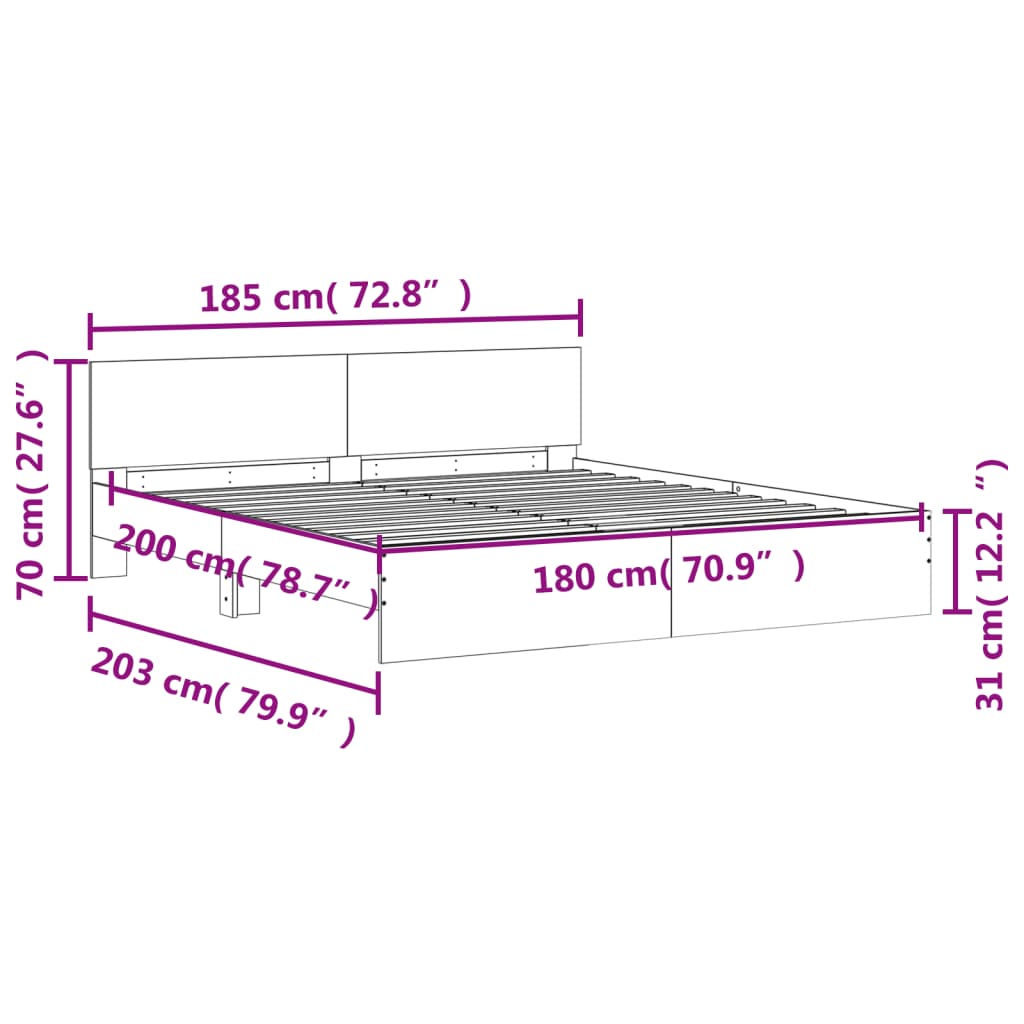 Bed Frame without Mattress Sonoma Oak 183x203 cm King