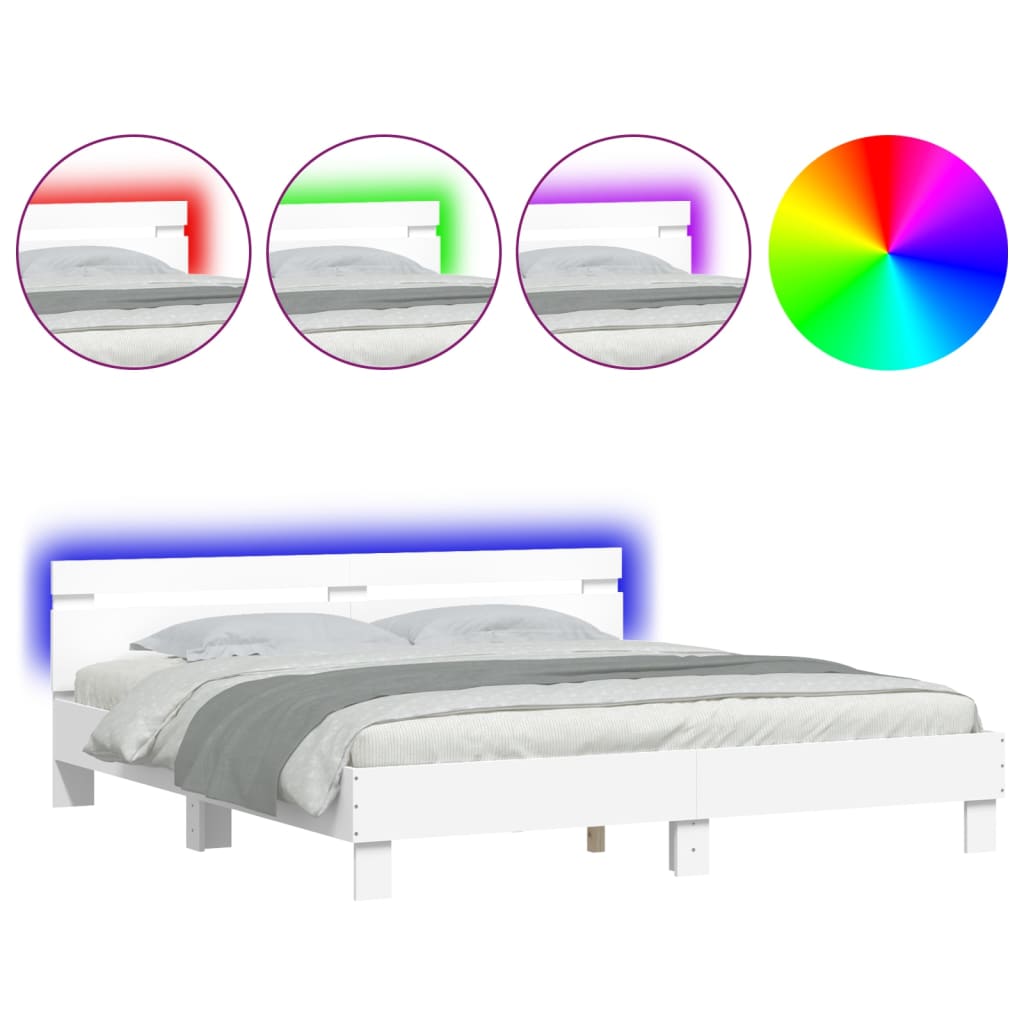 Bed Frame with LED without Mattress White 183x203 cm King