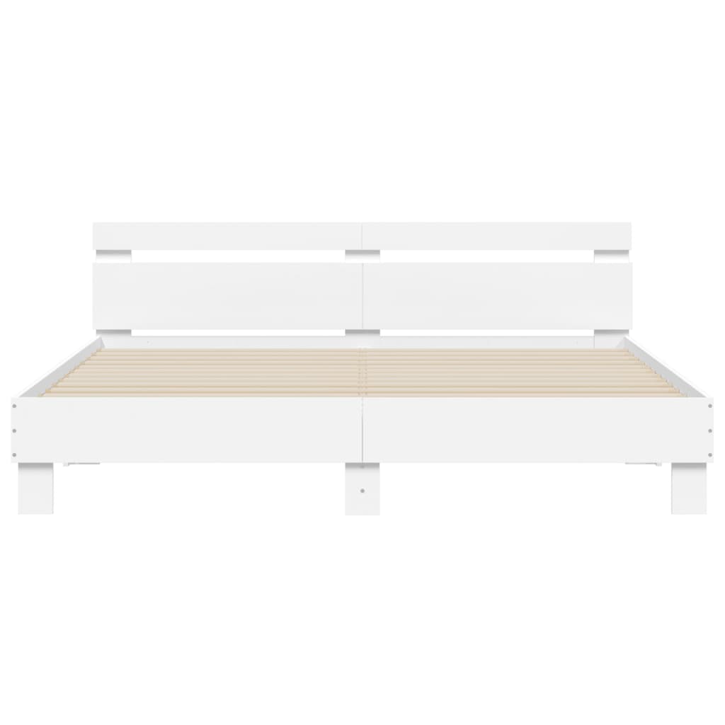 Bed Frame with LED without Mattress White 183x203 cm King