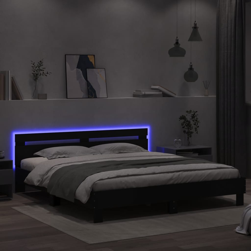 Bed Frame with LED without Mattress Black 183x203 cm King