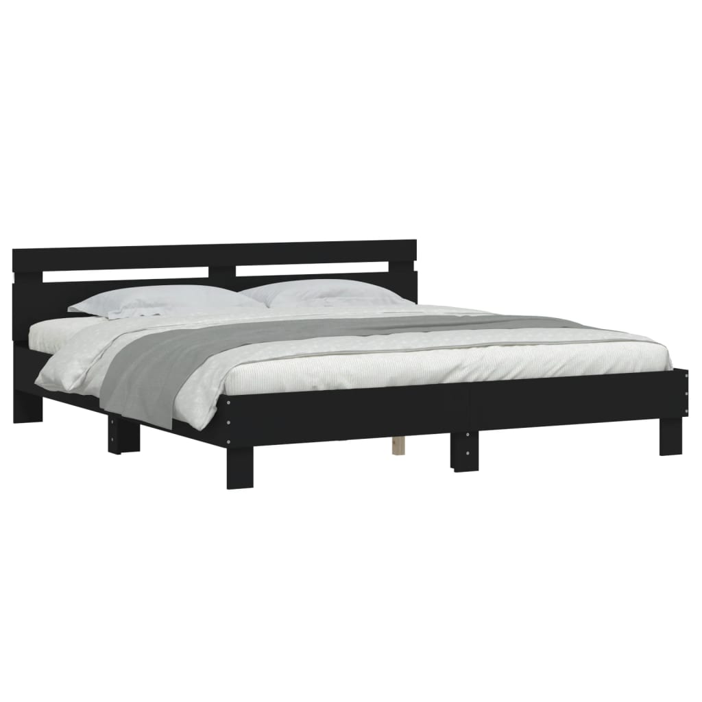 Bed Frame with LED without Mattress Black 183x203 cm King