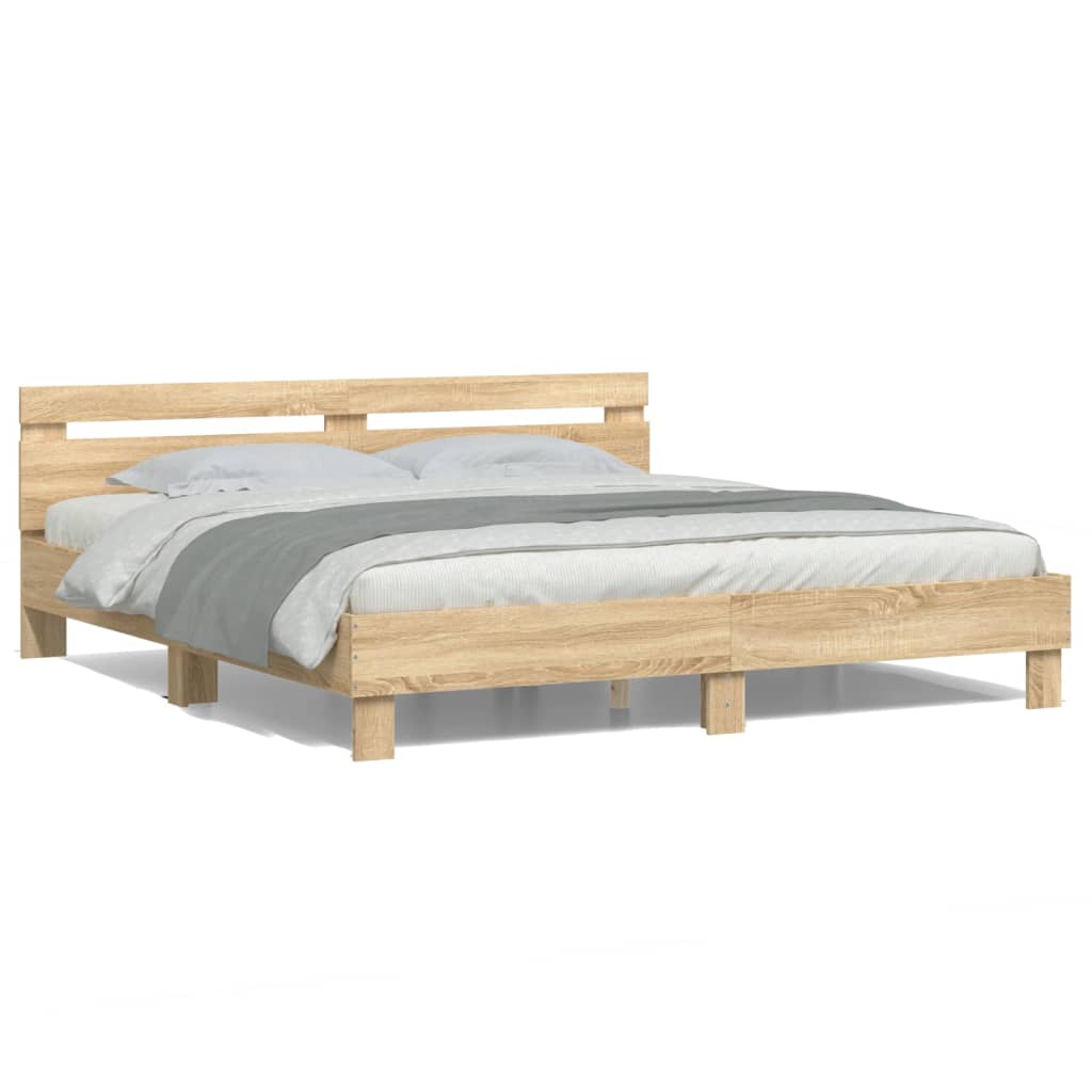 Bed Frame with LED without Mattress Sonoma Oak 183x203 cm King