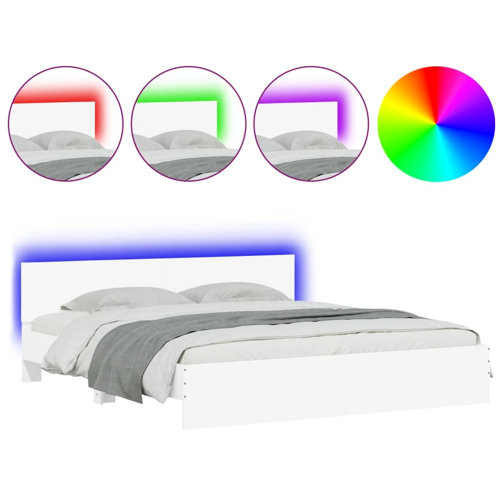 Bed Frame with LED without Mattress White 183x203 cm King