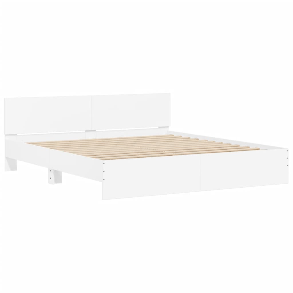 Bed Frame with LED without Mattress White 183x203 cm King