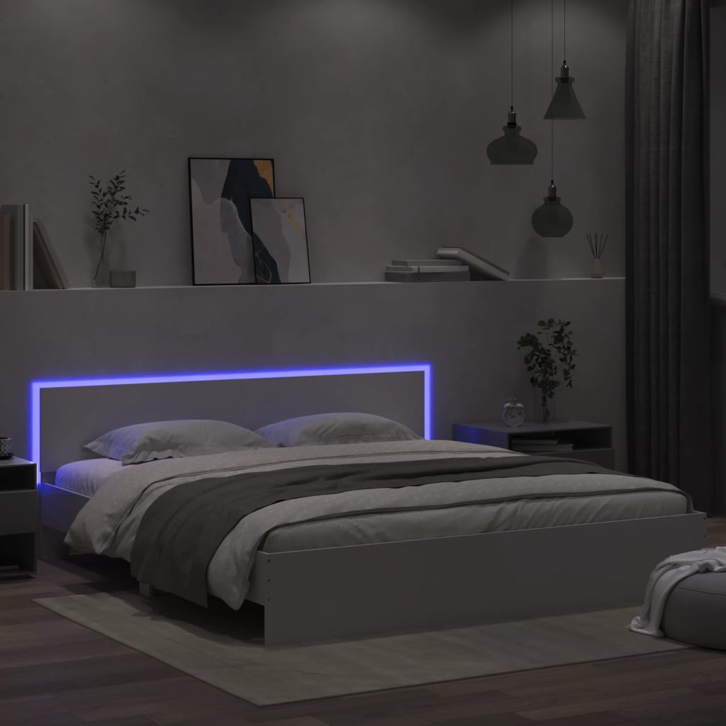 Bed Frame with LED without Mattress White 183x203 cm King