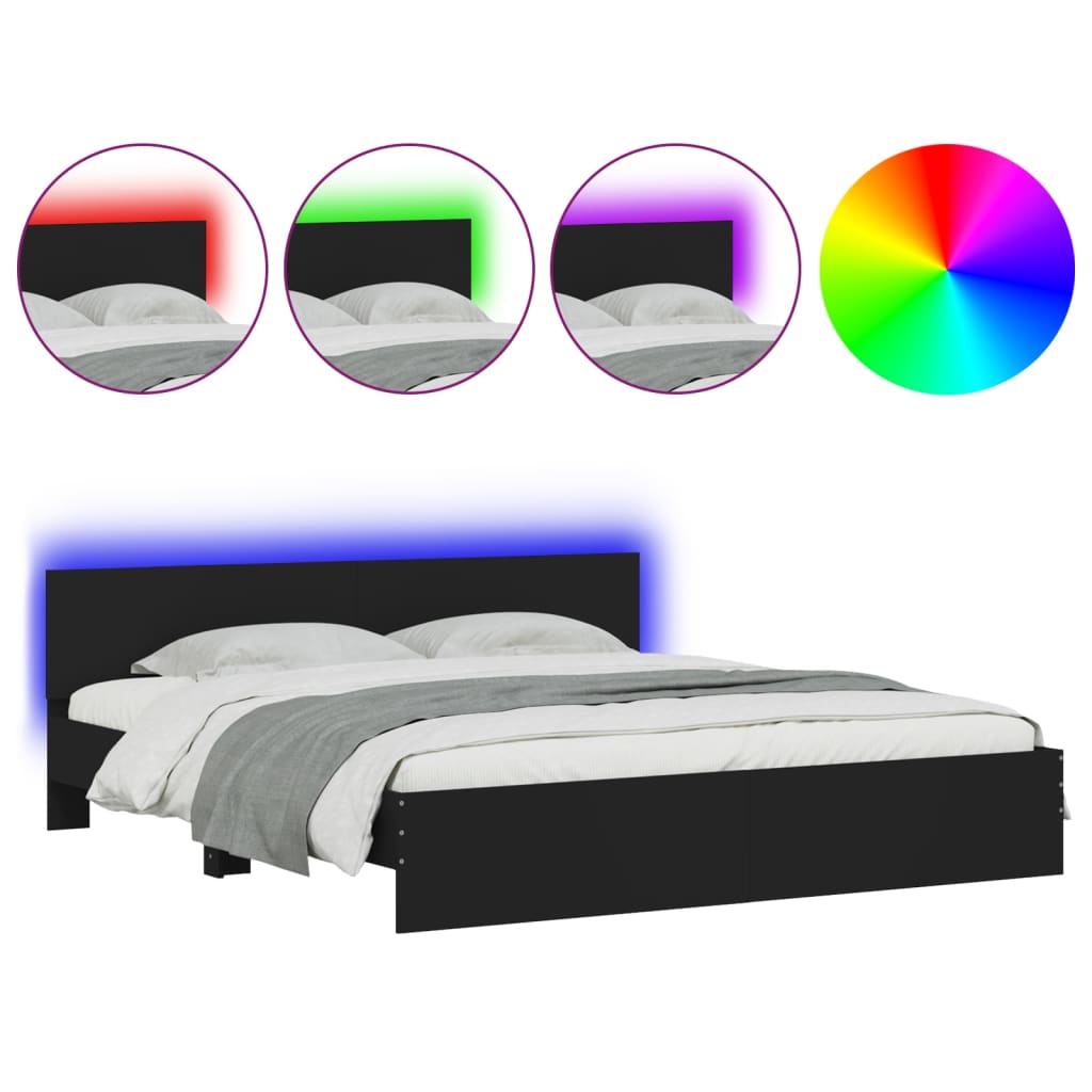 Bed Frame with LED without Mattress Black 183x203 cm King