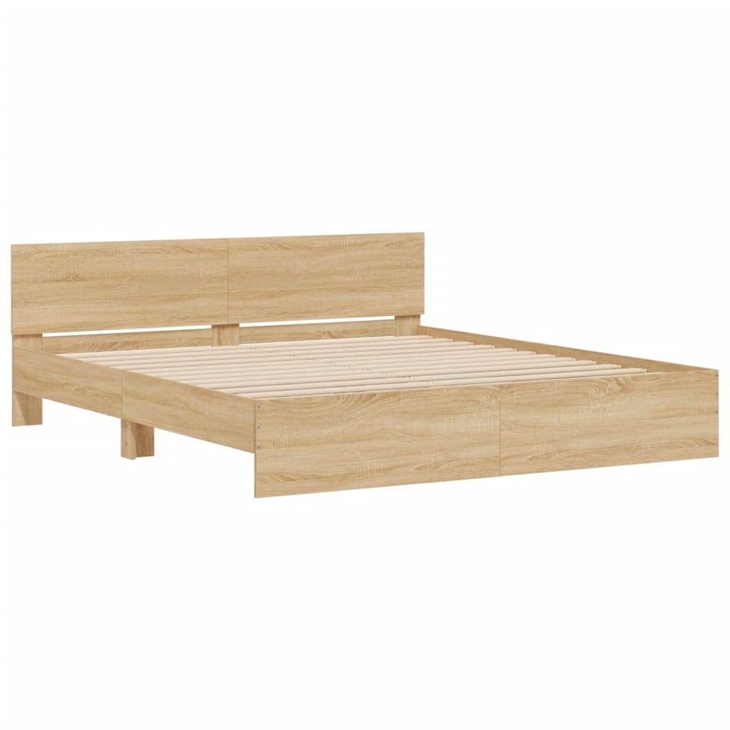 Bed Frame with LED without Mattress Sonoma Oak 183x203 cm King