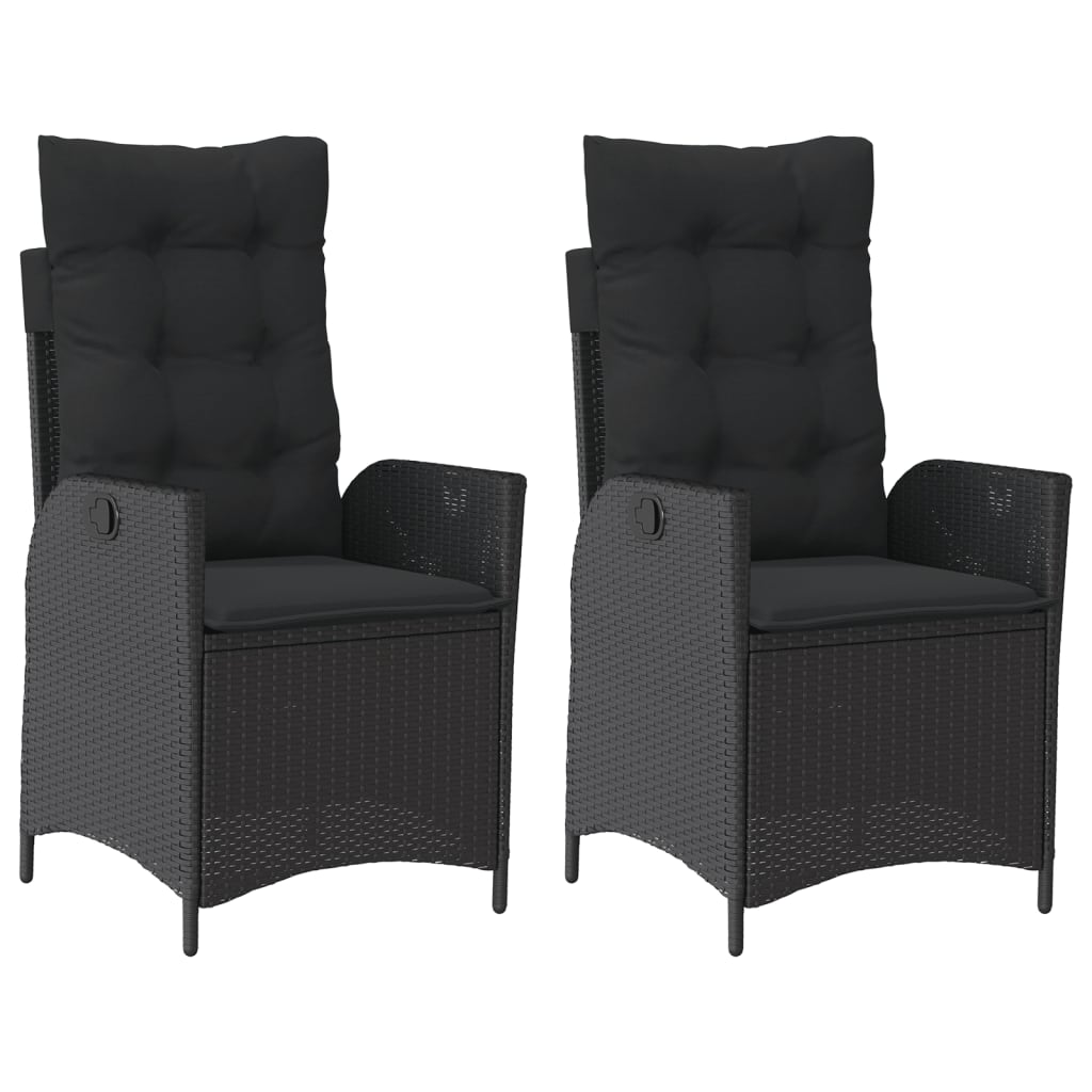 Reclining Garden Chairs 2 pcs with Cushions Black Poly Rattan