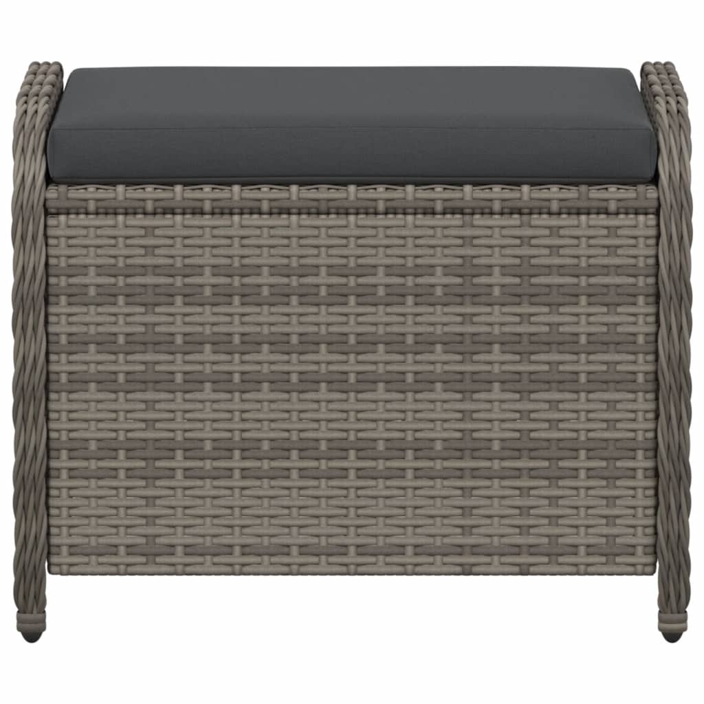 Garden Stool with Cushion Grey 58x46x46 cm Poly Rattan