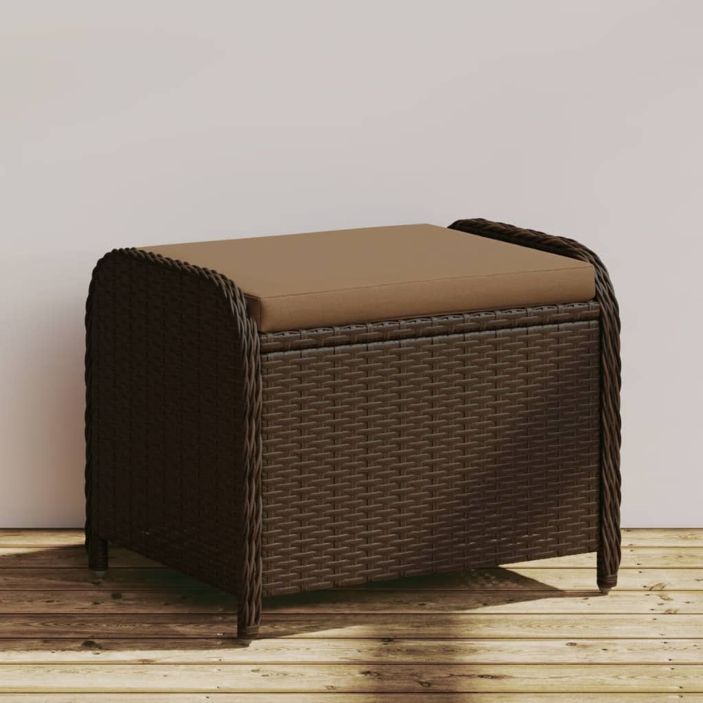 Garden Stool with Cushion Brown 58x46x46 cm Poly Rattan