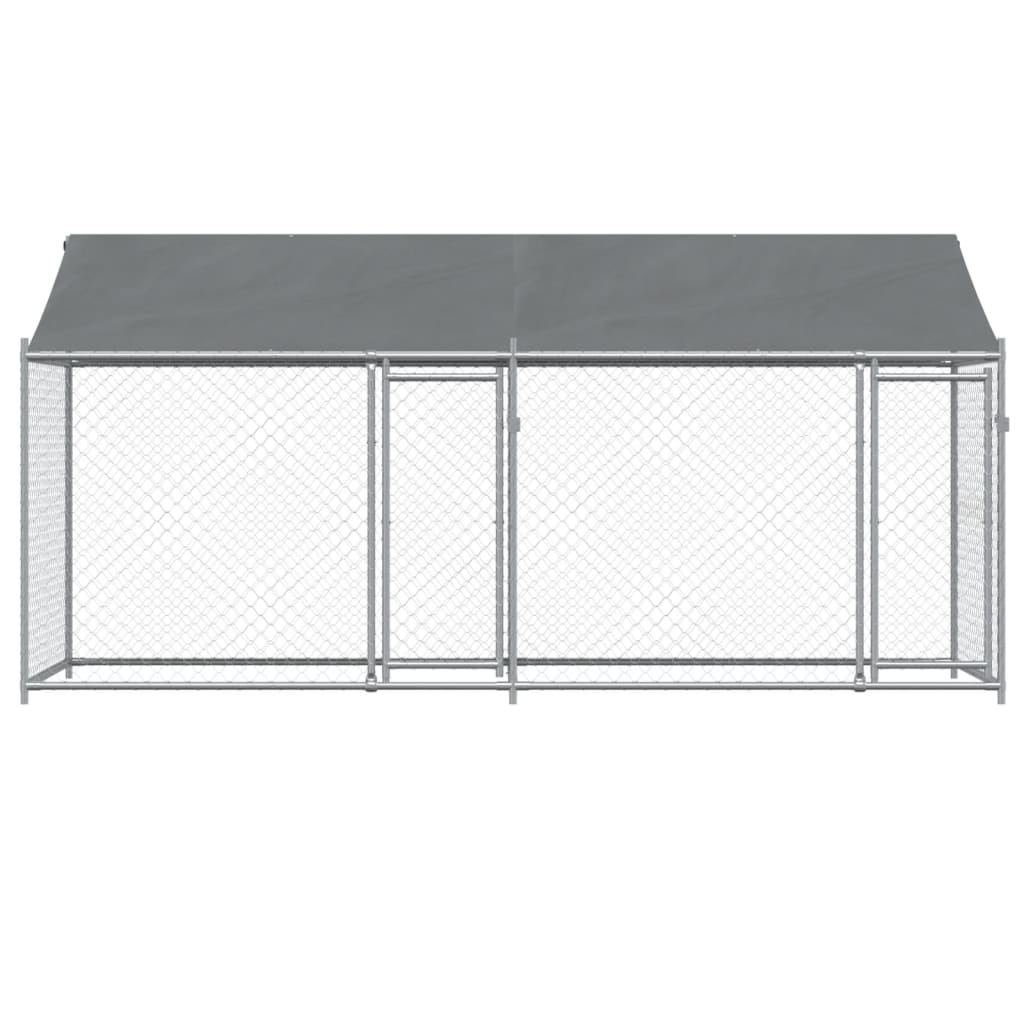 Dog Cage with Roof and Doors Grey 4x2x2 m Galvanised Steel