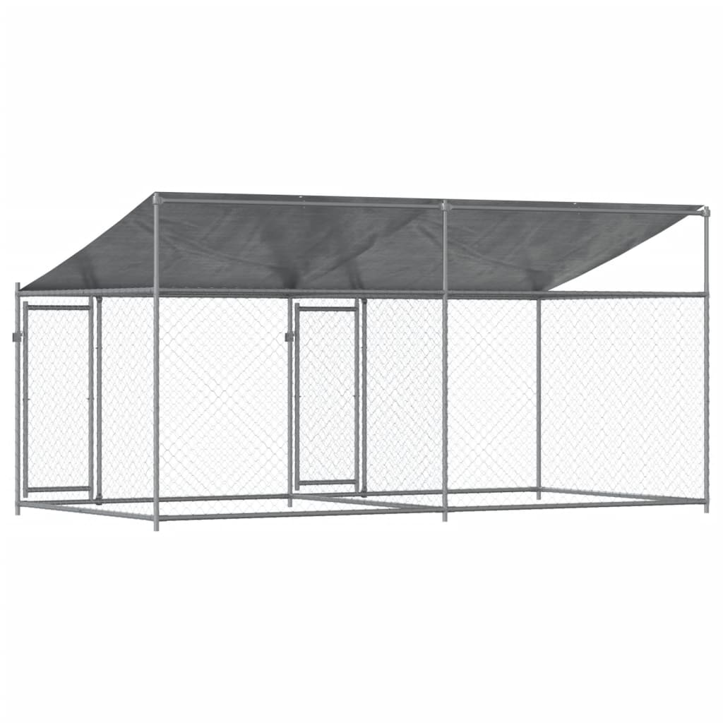 Dog Cage with Roof and Doors Grey 4x2x2 m Galvanised Steel